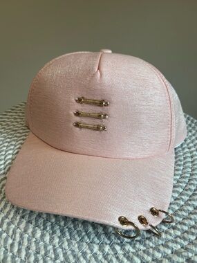 Jenni Pink Satin Baseball Cap with Gold Rings